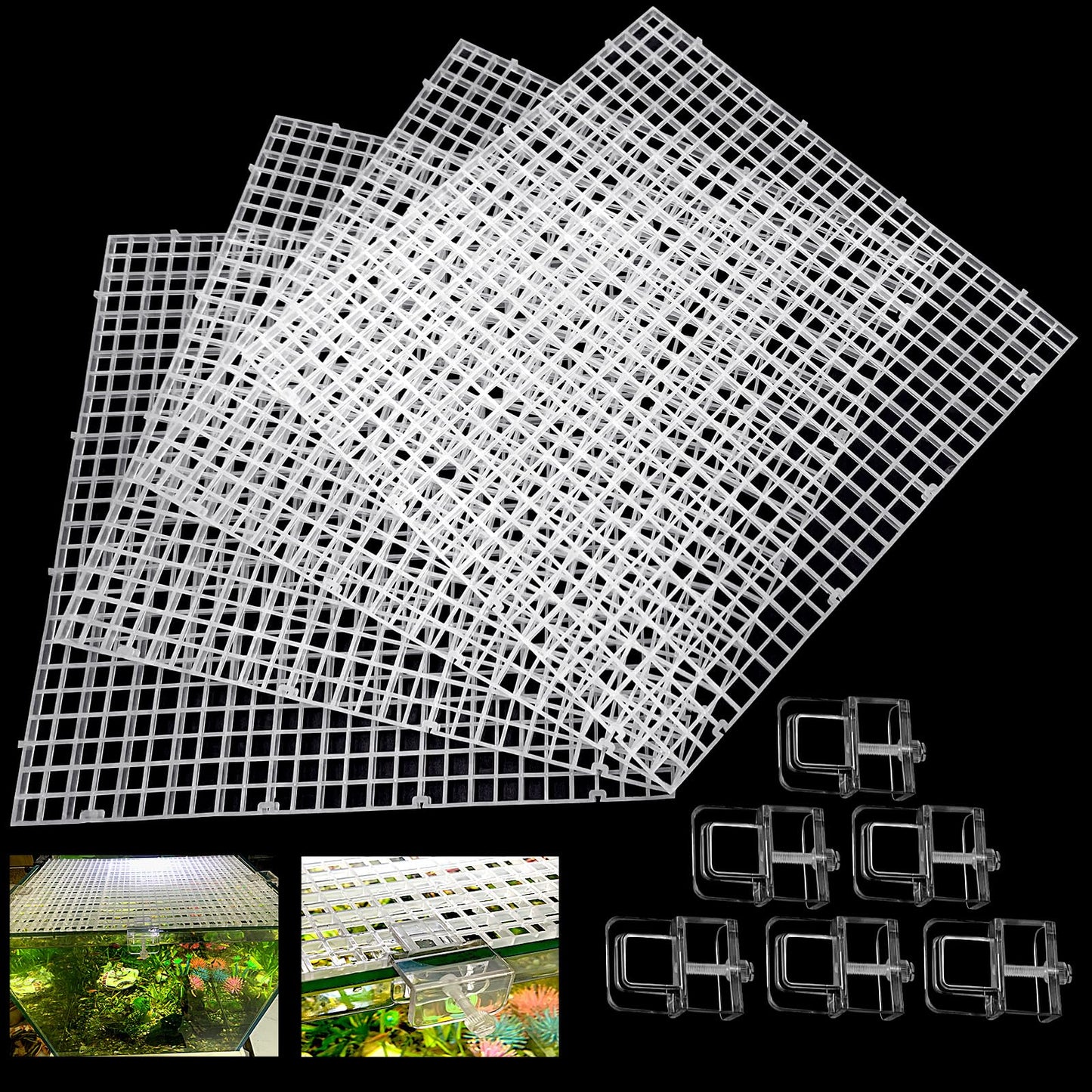 Weramics 4 Aquarium lid Hood Fish Tank top Cover Terrarium lid Plastic Grid Panel Egg Crate Grate 6 Aquarium Glass Cover Board Clip
