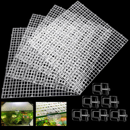 Weramics 4 Aquarium lid Hood Fish Tank top Cover Terrarium lid Plastic Grid Panel Egg Crate Grate 6 Aquarium Glass Cover Board Clip