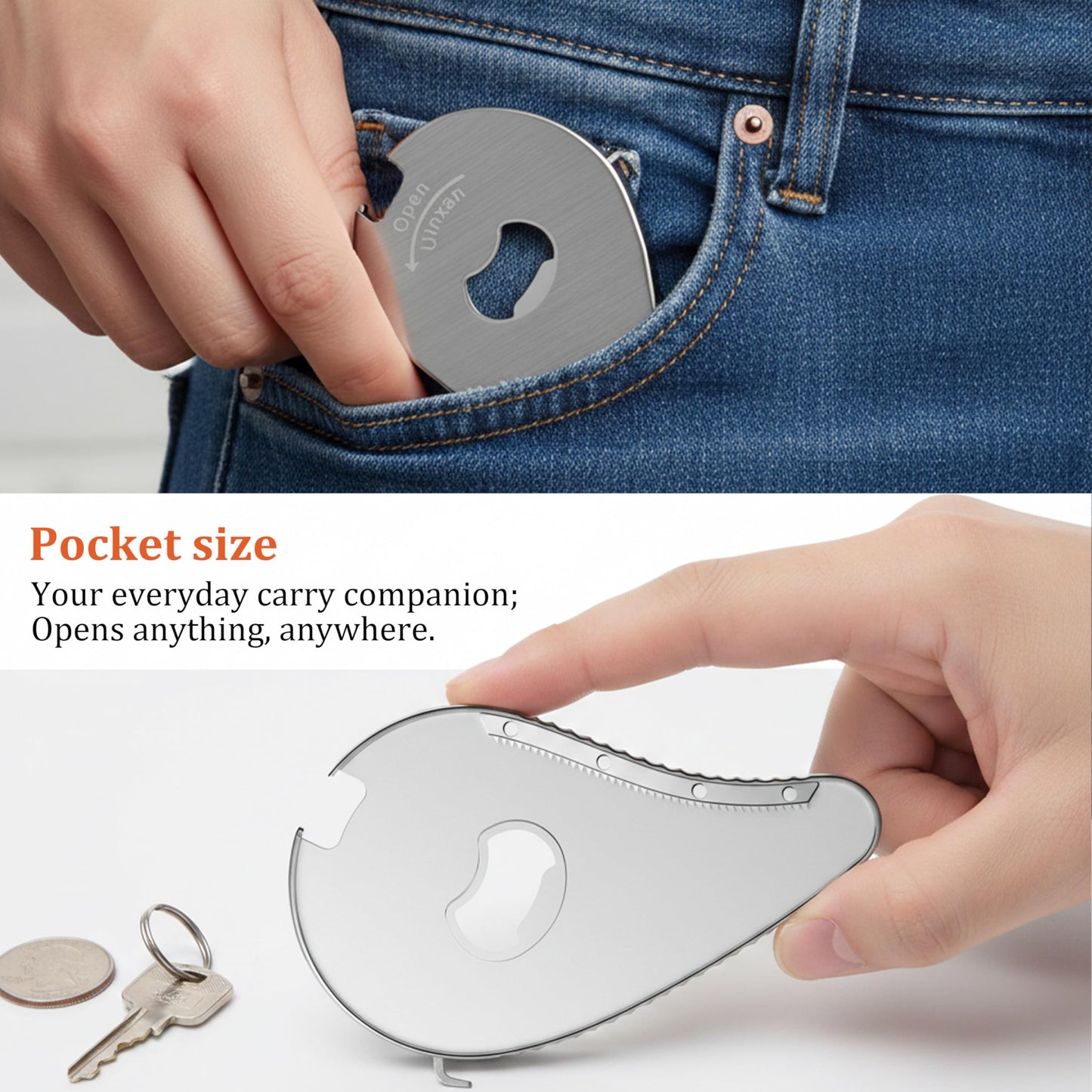 Uinxan Jar Bottle Can Opener for Seniors Arthritis Weak Hands-Easy Twist Off Small Caps (0.6"-2.7"), Pop Top & Pull Tab Seals,Patent Unique Portable Multifunction Gadget for Elderly/Women/Men (Silver)
