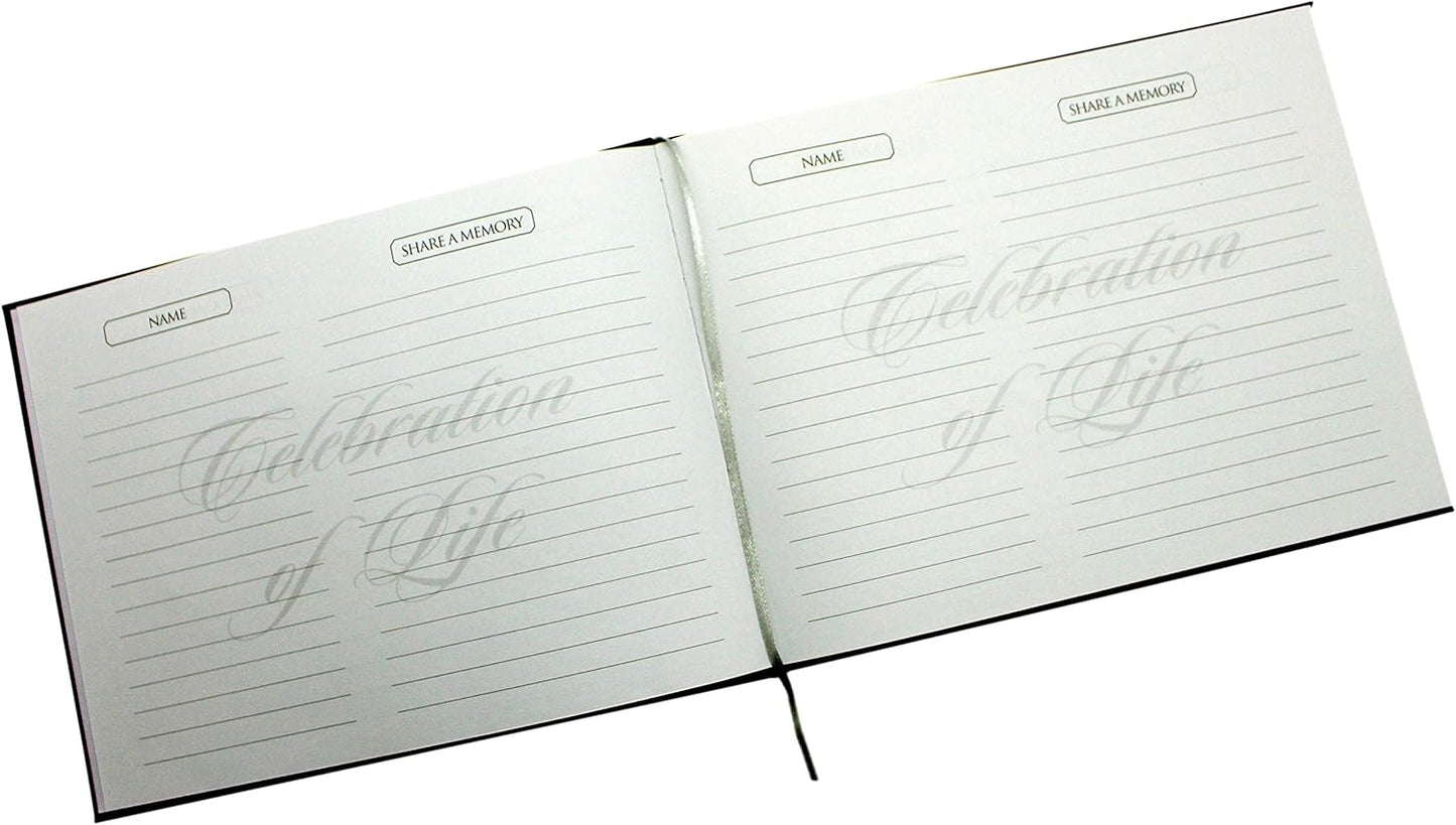Funeral Memorial Book, Celebration of Life Guest Book with Bonus White Memory Table Sign Included