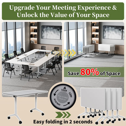 Modular Folding Conference Table with Wheels,8 Pack Mobile Conference Room Tables,Filp Top Rolling Meeting Training Tables for Office,Classroom,Library,Seminar,Boardroom,school(8pack,White,47in)