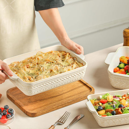 Regine Switzerland Casserole Dishes Set of 3 - Ceramic Baking Pans for Lasagna & Cooking | 15.4''/12.3''/9.8''