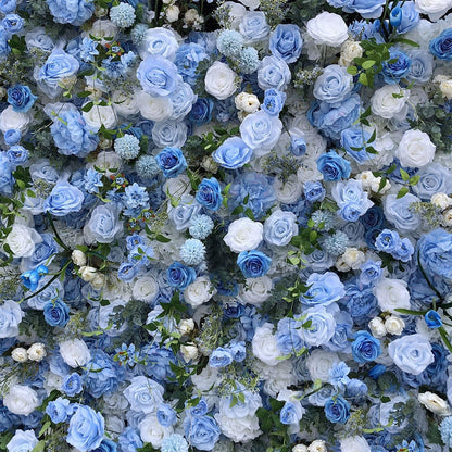 UYCVT Handmade Blue Roses Wall Large Artificial Flower Wall Backdrop Panels, Rose Wedding Backdrop 3D Floral Wall Fabric Flower Wall for Party Baby Shower Bridal Wedding Backgr-1m*1m/3.28 * 3.28FT
