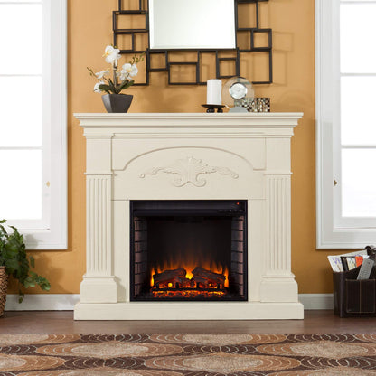 SEI Furniture - Sicilian Harvest Electric Fireplace - Ivory - Transitional Design, Ideal for Living Room, Bedroom (FE9275)