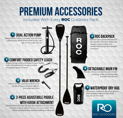 Roc Inflatable Stand Up Paddle Board 10' 6" with Premium SUP Paddle Board Accessories, Wide Stable Design, Non-Slip Comfort Deck for Youth & Adults (Lime W/Kayak Seat)