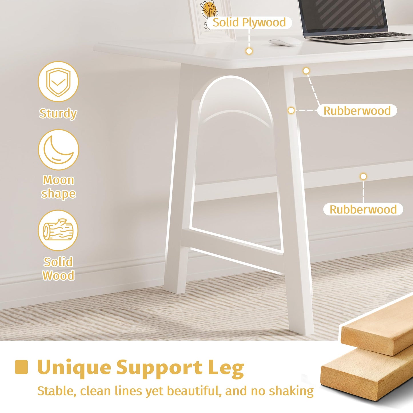 IOTXY Solid Wood Writing Table - 72" W x 24" D Minimalist Long Computer Desk for Home Office, Work, Study, Creativity, and PC Workstation, White