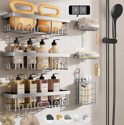Veken Shower Caddy - Large Wall-Mounted Organizer with Soap Dish & Toothbrush Holder | 6-Pack Set