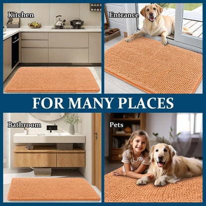 OLANLY Dog Door Mat - Absorbent Non-Slip Chenille Mat for Muddy Paws | 54x24 Inches, Quick Dry, Orange