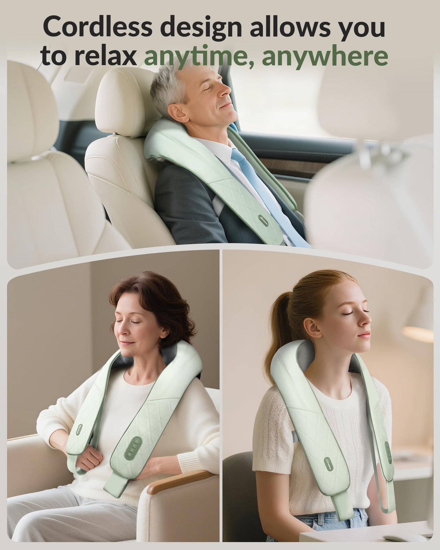 Snailax Cordless Massager - Shiatsu Neck and Shoulder Massager with Heat, Portable, Lumbar, Back Electric Massage Pillow, Christmas Gift