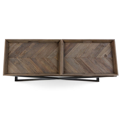 SIMPLIHOME Damien SOLID AGED ELM WOOD and Metal 50 inch Wide Modern Industrial Console Table in Distressed Natural Elm for the Living room Entryway and Bedroom