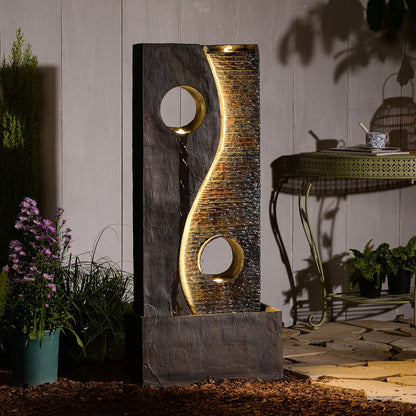 Tankana 47 inches Outdoor Water Fountain Garden Waterfall Indoor Large Water Feature Freestanding Fountains with LED Strips, Three spouts for Patio Backyard Deck Porch Home Decor, Dark Gray