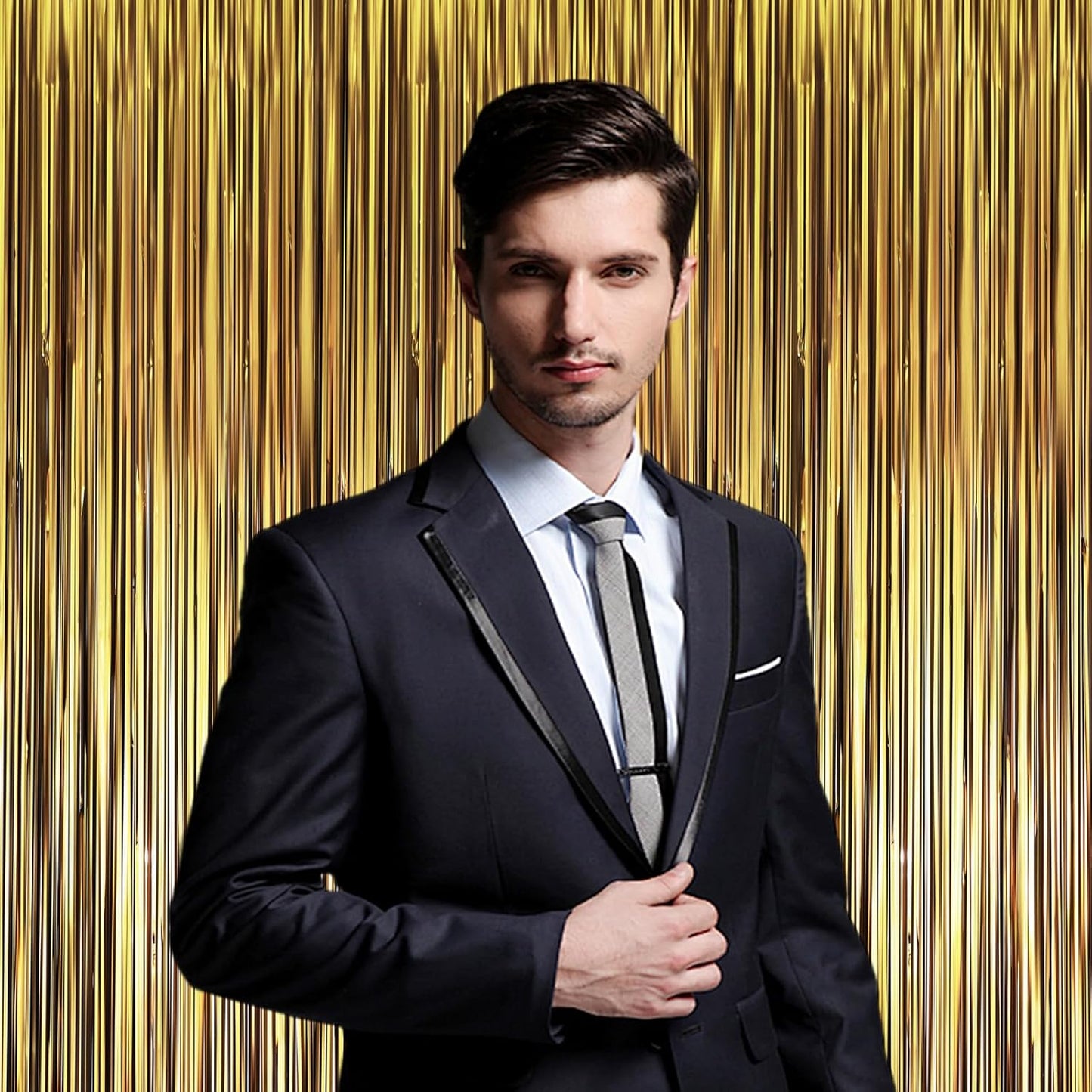 Voircoloria Matte Dark Gold Foil Fringe Backdrop Curtains - 3 Pack Tinsel Streamers for Parties & Events