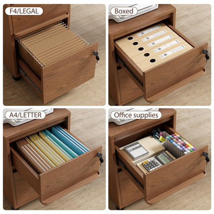 KungFuWood Wheeled Double-Drawer Filing Cabinet, Lockable Mobile File cabinets, Suitable for Home Offices or Storage cupboards for Storing Legal documents or Letter-Sized Files.