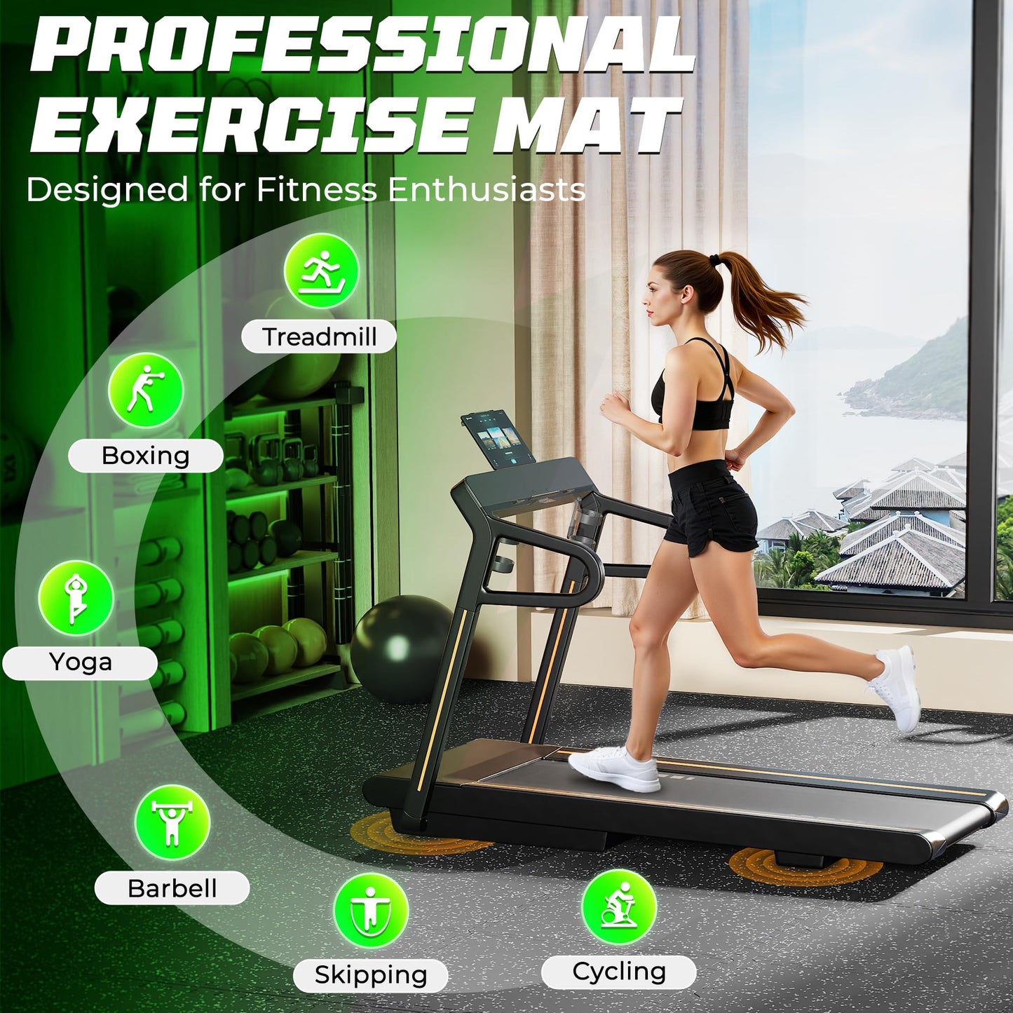 PRAISUN 0.56" Rubber Top Gym Flooring, Heavy Duty Interlocking Gym Mats for Home Gym, Non-Slip Workout Mat, 24 x 24in Large Gym Floor Mat, Protect Floors from Weights & Equipment, 96 Sq Ft, Black/Grey