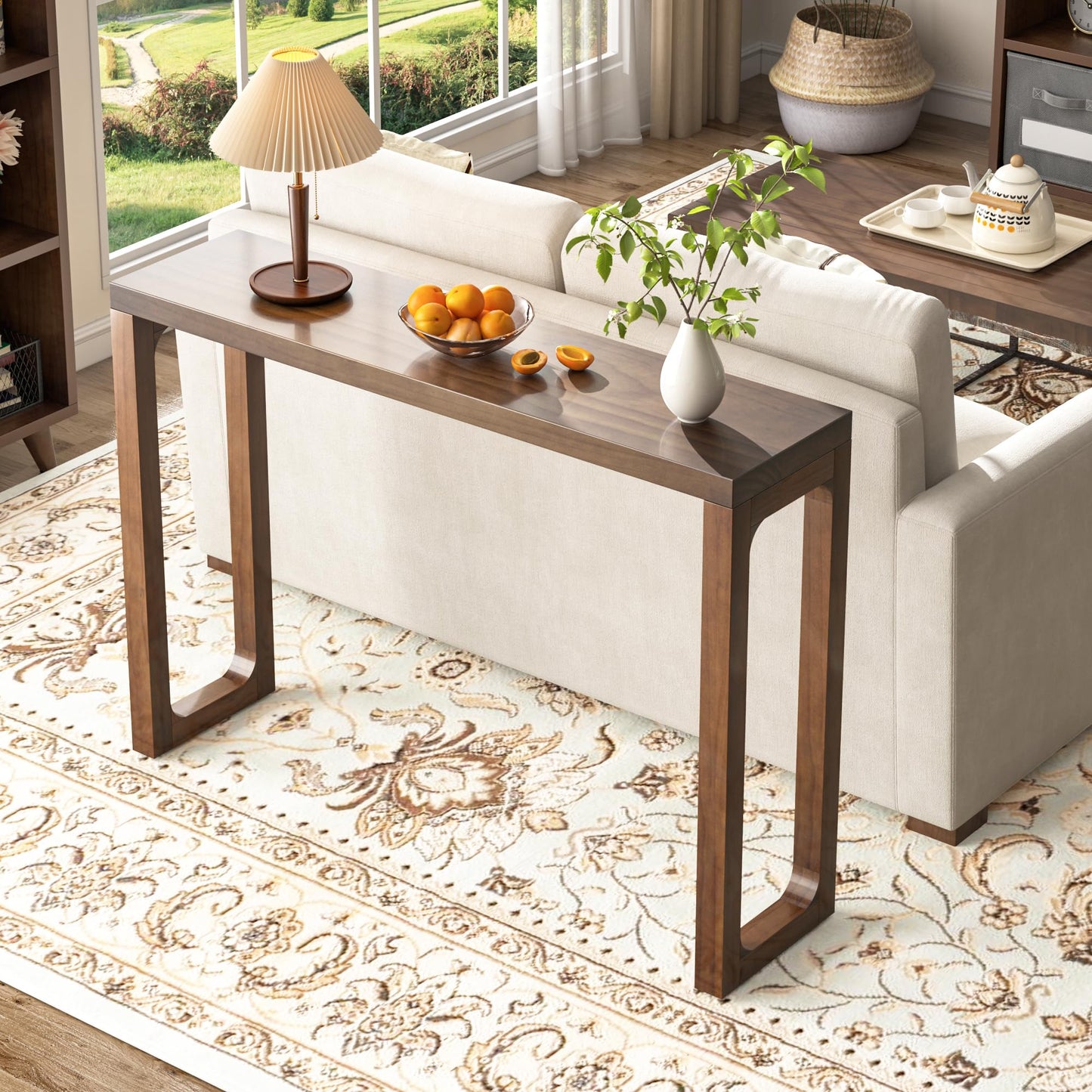 ENPKLUTE Solid Wood Console Table - Narrow Entryway Table, 47.2 Inch Sofa Tables Behind Couch, Farmhouse Console Tables for Entryway, Hallway, Living Room, Foyer, Easy Assembly - Walnut