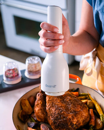 FinaMill Classic Battery Spice Mill – Battery Operated Salt and Pepper Grinder Set, Includes 2 Interchangeable Spice Pods, Adjustable Coarseness, Ceramic Grinder, LED Light, Home and Kitchen Gift Set