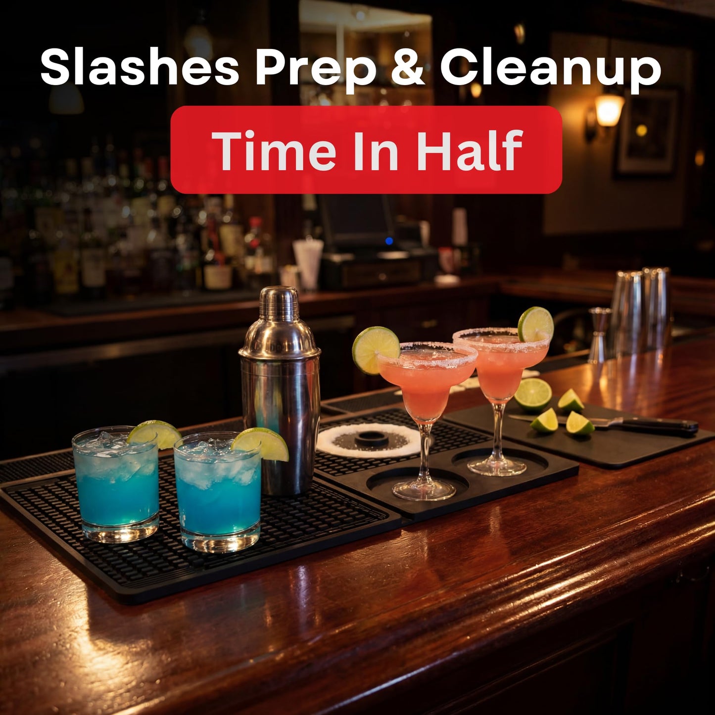 Foldable Bar Mat with Cutting Board - 18" x 12" Professional Bartending Station - Non-Slip Silicone Drip Mat for Home Bar, RV Bar, Outdoor Bar & Events - Easy Storage Bar Accessories