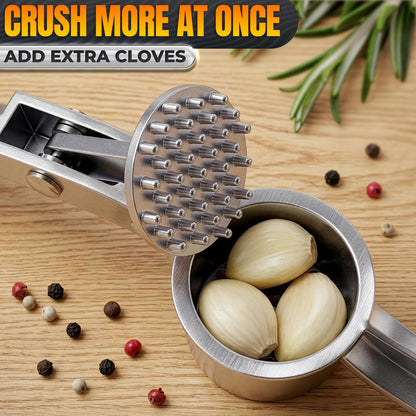 Stainless Steel Garlic Press - Ginger Mincer with 37 Built-In Studs for Maximum Extraction, for Garlic, Ginger and Soft Nuts - Ergonomic Handle, Dishwasher Safe and Rust-Resistant, No Peel Needed