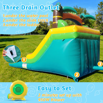 Water Slide Commercial, 21FT Big Water Slide for Kids and Adults with Powerful 950W Blower&Water Tube,100% Commercial Grade PVC Inflatable Adult Water Slides with Splash Pool (Green, 21x12x9FT)