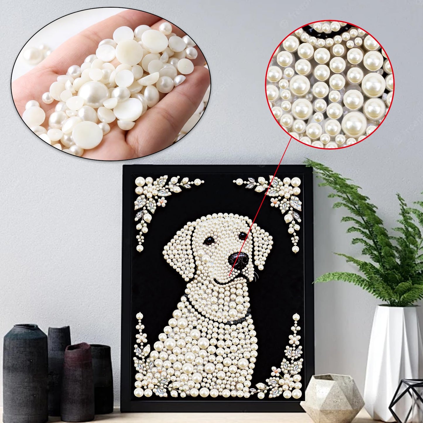 Stalente Pearl Diamond Painting Kits for Adults Dog, 5D Special Shape Diamond Art Kits for Beginners, Crystal Rhinestones Diamond Painting for Home Wall Decoration Gift 12×16inch, Animal