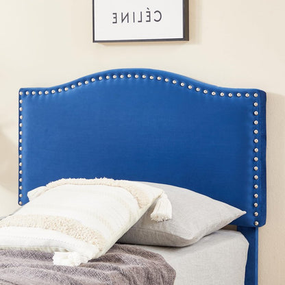 VECELO Twin Upholstered Platform Bed Frame for Kids,Girls,Boys,with Tufted Adjustable Headboard/Mattress Foundation/Wood Slat Support,Easy Assembly,Dark Blue