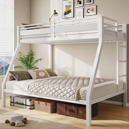 Feonase Bunk Beds Twin Over Full Size, Heavy Duty Metal Bunk Beds with Safety Guardrail & Ladders, Steel Loft Bed Frame for Teens and Adults, Apartment or Dorm, Noise Free & Easy Assembly, White