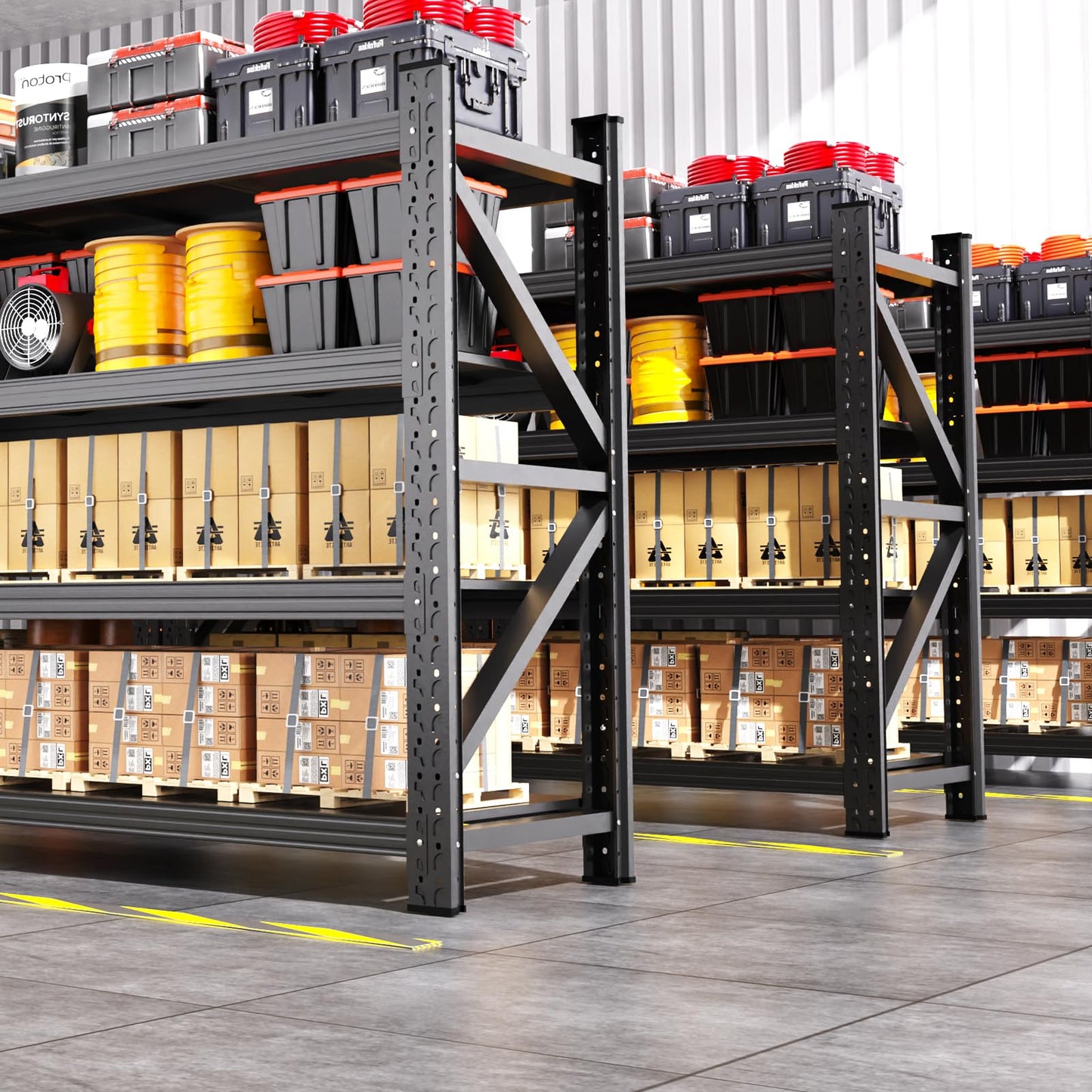 79"W Garage Shelving,8000lb Heavy Duty Storage Shelves,Industrial Metal Storage Shelving,Easy to install Standing Garage Shelf,4 Tier Adjustable Shelving Unit for Warehouse,Basement,74"H x 79"W x 24"D