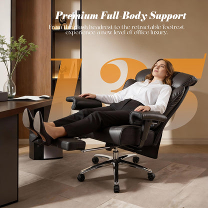 Efomao Big and Tall Office Chair 400 lbs Capacity, Oversized Executive Desk Chair with Footrest, Extra Wide 23" Seat, High Back Ergonomic PU Leather Home Office Chair， Black