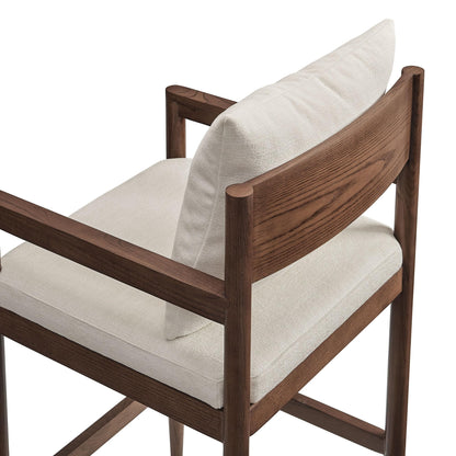 Modway Remington 29 Inch Barstool in Salt – Modern Upholstered Bar Height Stool with Back and Armrests – Wood Bar Chair with Cushion