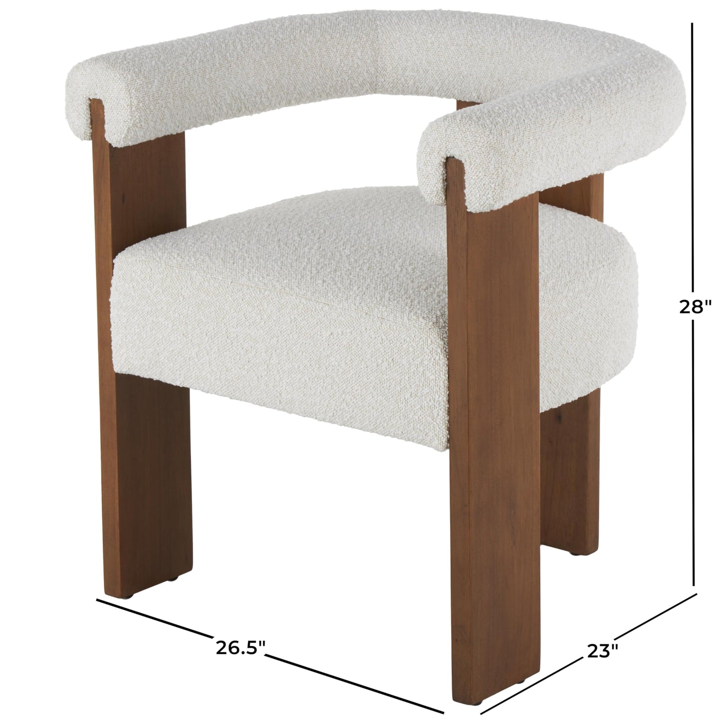 Deco 79 Polyester Living Room Accent Chair Curved Back Mid Century Modern Round Boucle Side Chair with Brown Wood Frame, Corner Chair 27" x 23" x 28", Cream