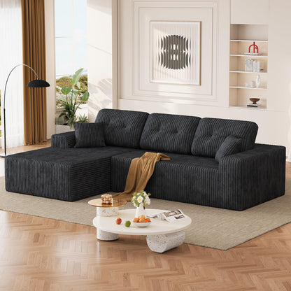 Ball & Cast 106" Boneless Sectional Sofa, Corduroy Modular L Shaped Couch with Deep Seat Chaise, Cloud Style Oversized Sofa for Living Room, No Assembly, Left Facing, Grey