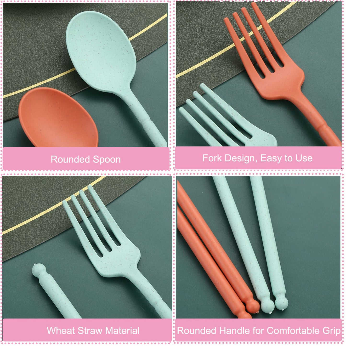 MITRIE 8-Color Wheat Straw Portable Utensil Set with Case – Reusable Travel Cutlery Set for Camping, Office, Picnic – Includes Spoon, Fork, Knife, Chopsticks