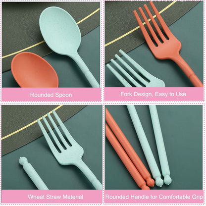 MITRIE 8-Color Wheat Straw Portable Utensil Set with Case – Reusable Travel Cutlery Set for Camping, Office, Picnic – Includes Spoon, Fork, Knife, Chopsticks