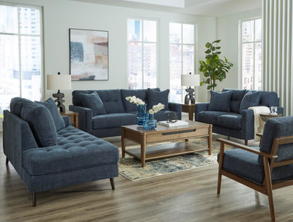 Signature Design By Ashley Bixler Classic Tufted Right-arm Facing Corner Chaise with Tapered Legs and Removable Cushions, Blue