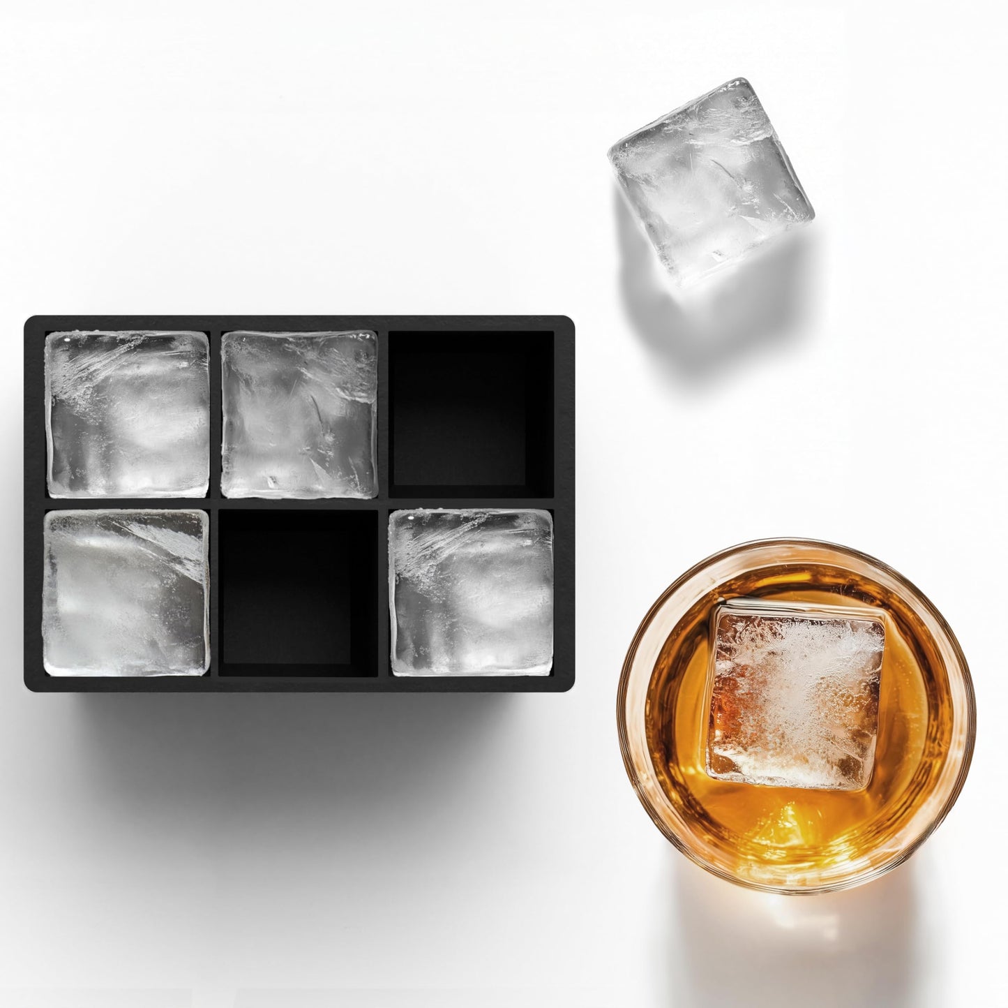 Silicone Ice Cube Trays – Large Silicone Molds for 2-Inch Ice Cubes and Spheres Whiskey Ice Cube Trays with Lids for Cocktails & Bourbon – Set of 2