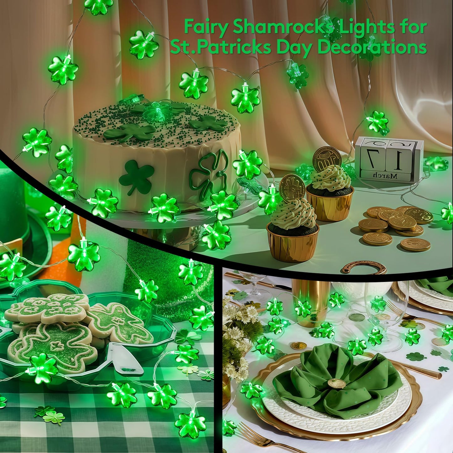 St Patricks Day Decorations Green Christmas Lights with 40 Led 3D Shamrocks, Battery Operated Lucky Clover Lights with Remote Control for Indoor Outdoor Home Garden Golf Cart St. Patrick's Day Decor