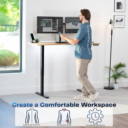 VIVO Electric 60 x 24 in Real Bamboo Standing Desk, Memory Height Adjustment, 1B Series, Holds 220 lbs, One-Piece Top, Black Frame, DESK-KIT-1B6O