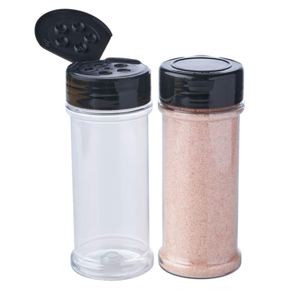 12 Pack of 6 Oz. Empty Clear Plastic Spice Bottles with Black Top Lids For Storing and Dispensing Salt, Sweeteners and Spices - Food-Grade Spice Jars for Kitchen and Home Spice Organization