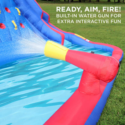 Sunny & Fun Ultra Climber Inflatable Water Slide Park – Heavy-Duty for Outdoor Fun - Climbing Wall, Two Slides & Splash Pool – Easy to Set Up & Inflate with Included Air Pump & Carrying Case
