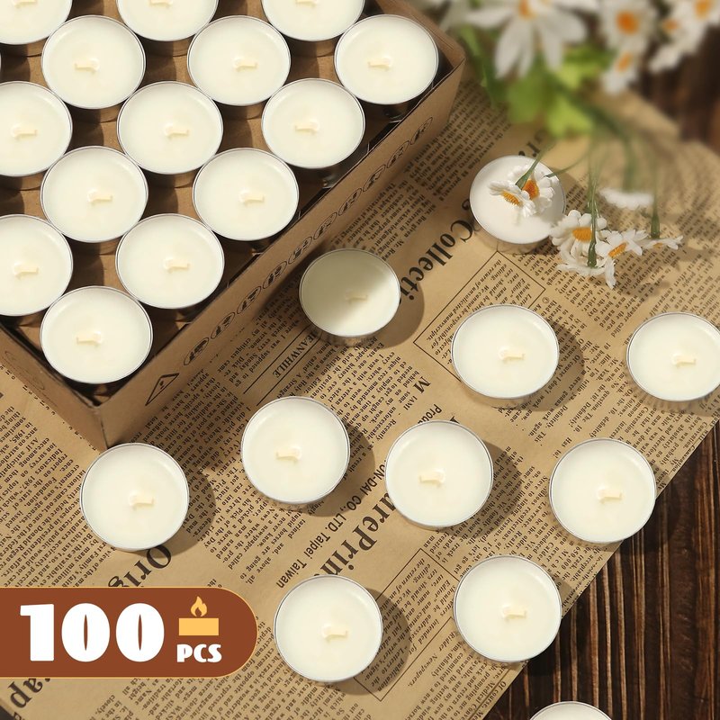 Soy Tea Lights Candles 100 Pack,4 Hours Long Burning-Natural Soy Wax Tealights Candles,Paraffin-Free,Unscented,Clean Burn Tea Lights Votive Candle Bulk for Weddings,Dinner