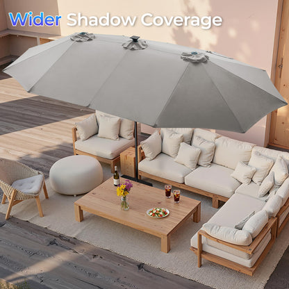 SUPERJARE 15ft Large Patio Umbrella with Base included, Double Sided Outdoor Umbrella with Solar Lights, Pool Umbrella with Fade Resistant Canopy for Deck, Porch, Yard, Balcony, Grey