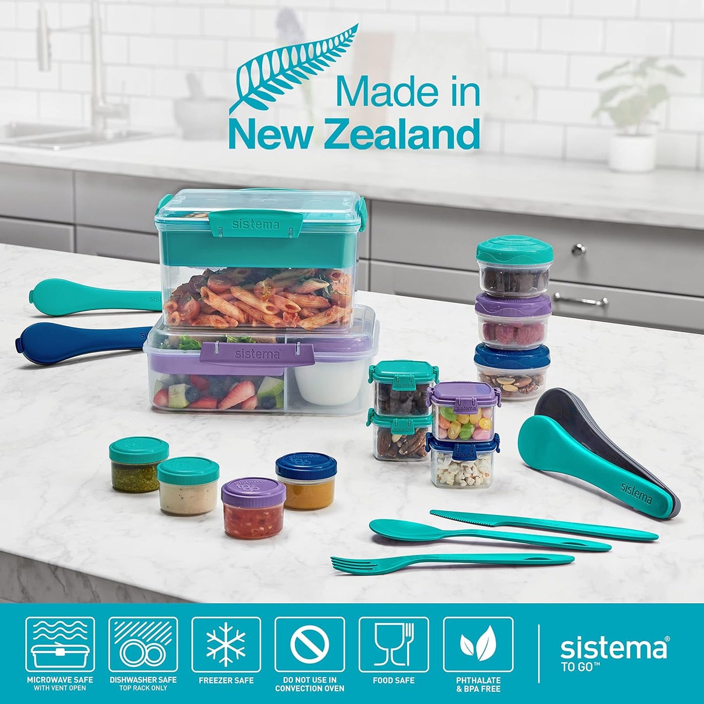 Sistema 4-Piece Salad Dressing and Condiment Containers with Lids for Lunch