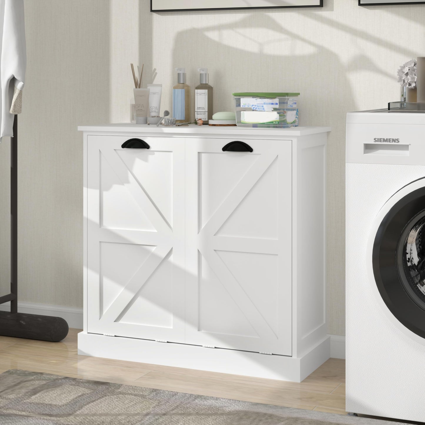 Two Compartment Tilt Out Laundry Sorter Cabinet White WF804
