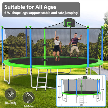 Lyromix Upgraded 16FT Trampoline with Lights, Large Outdoor Trampoline with Sprinkler,Basketball Hoop and Net, Capacity for 5-8 Kids and Adults, Teal Blue