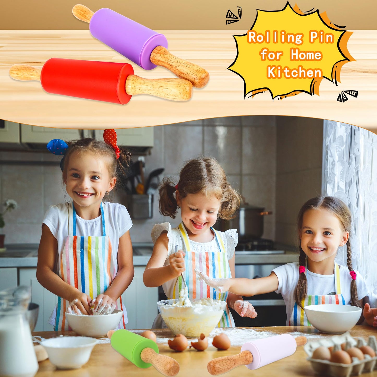 11 Pcs 9 Inch Mini Rolling Pins Small Silicone Rolling Pin Colorful Rolling Pins for Kids Kitchen Baking Pastry Cake Cookie Chef Role-playing Game, 11 Colors