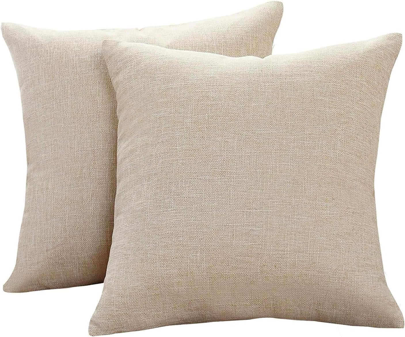 Decorative Linen Throw Pillow Covers, Set of 2 Couch Cushion Covers with Zipper, 20x20 Inches for Living Room