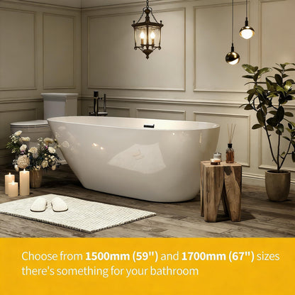 Garvee 67" Deep Soaking Bathtub, Non-Slip Acrylic Tub with Chrome Drain, cUPC Certified, Ergonomic Modern Bath for Bathrooms, Easy-Install, White Pearl