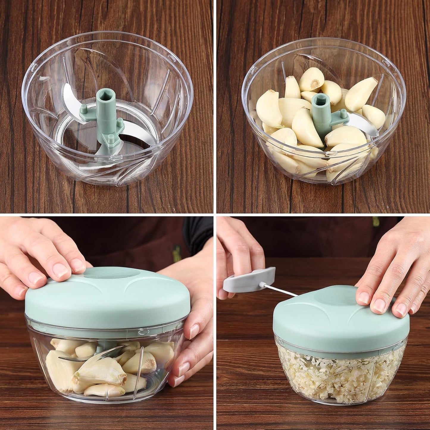 Hand Pull String Vegetable Chopper - Food Processor for Garlic, Onion, Ginger, Fruits, Nuts, Herbs (Green 500ml)