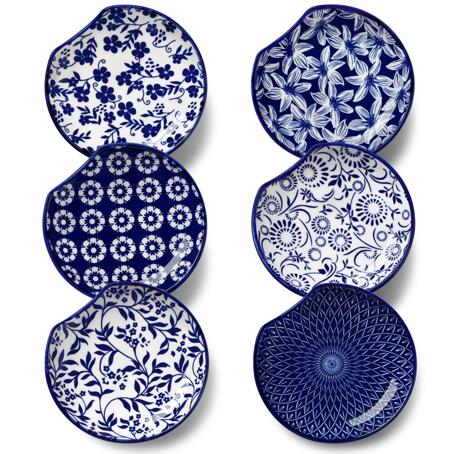 vancasso 6-Pack Ceramic Spoon Rest for Stove Top, Decorative Ceramic Cooking Spoon Holder for Kitchen Counter, 4.8 Inch Blue White Chinoiserie Floral Spoon Rest, Farmhouse Style, Heat-Resistant
