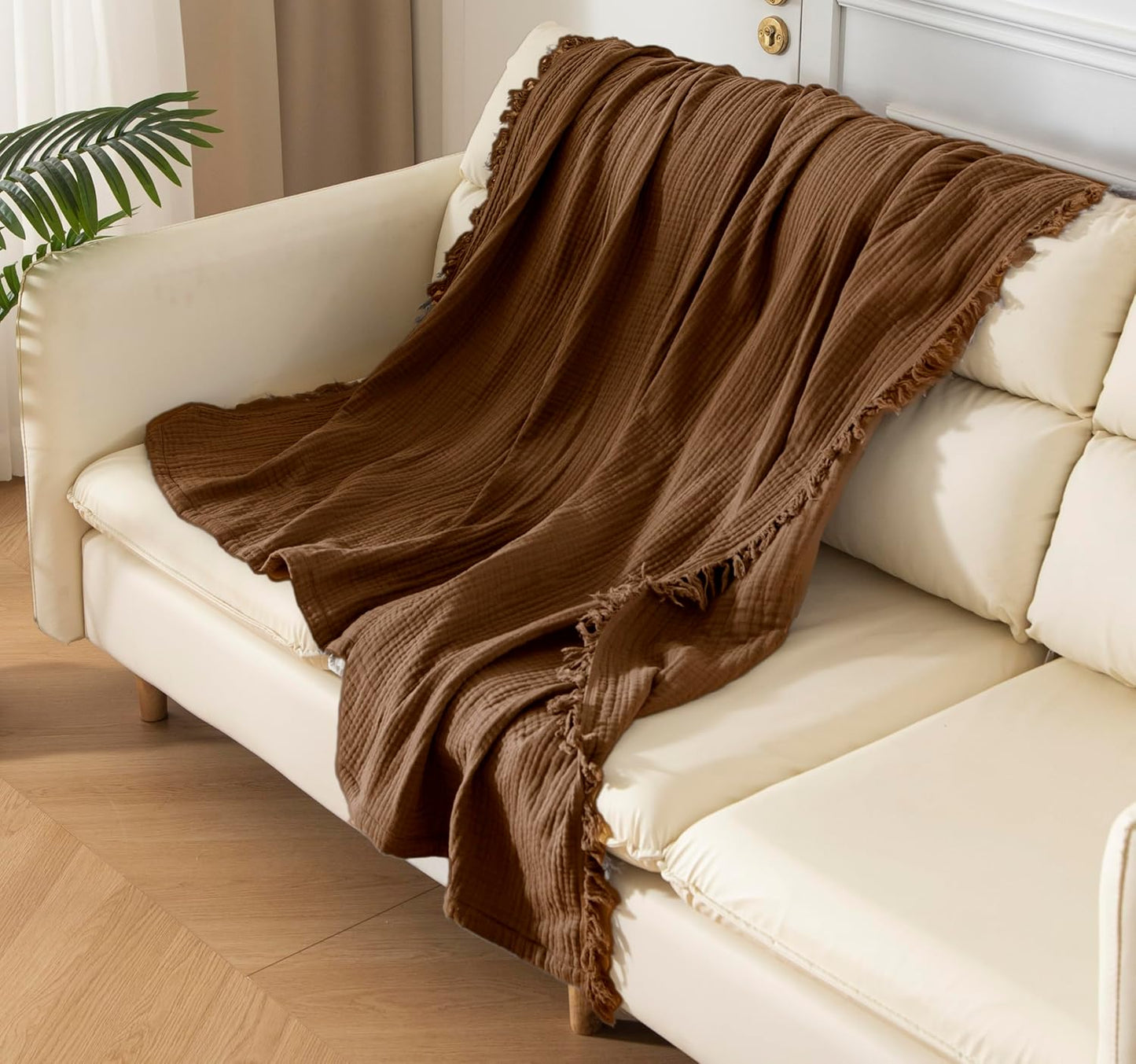 KyraHome 100% 90x90 Cotton Throw Blankets, Queen, Organic Cotton Muslin Blanket, Plant Dyed, Breathable Lightweight